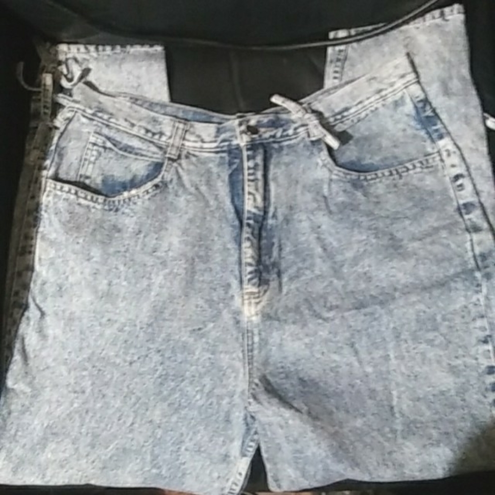 "BACCINI" Women's 80's/90's Denim Acid Washed Blue Jeans 3 Ties Slit Leg Opening